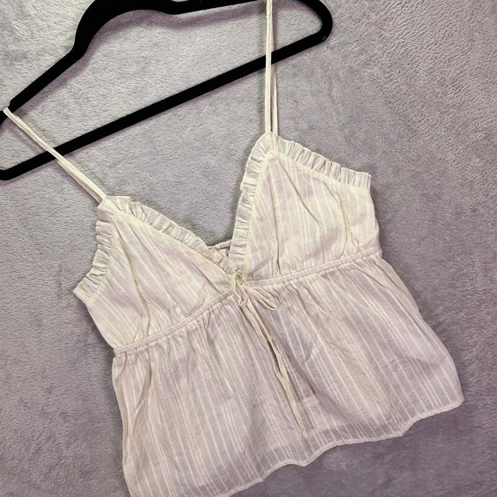 NWT Sincerely Jules Women Cami Top L Ivory Dobby Stripe Ruffle Empire Waist Boho